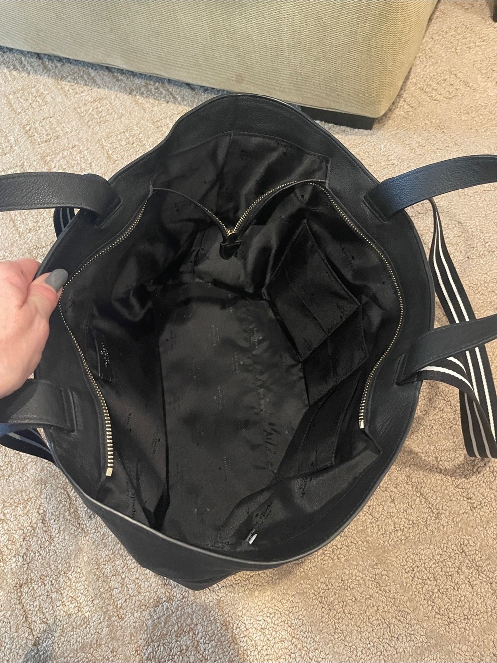 kate spade Black Leather Tote with Contrasting Striped Handles - Picture 4 of 12